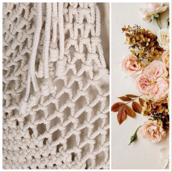 Hand Crafted Macrame BohoCanvas Large Shoulder Bag - Picture 6 of 8